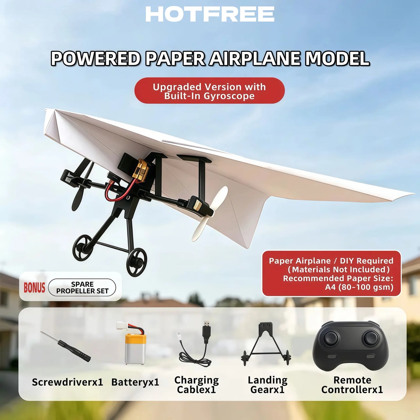 Paper Airplane Kit with Gyro Stabilizer and Remote Control