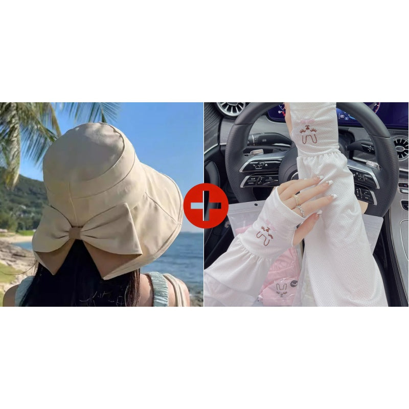 👒 Summer Hot Sale 50% OFF ! 💐 Women's Bowknot Wide Brim Sun Protective Hat – Oversized wide brim blocks UV rays, delicate bow decor, lightweight breathable fabric, ideal for beach, travel & outdoor walking✨