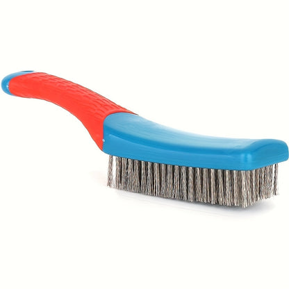 1 Heavy-duty Wire Brush with Ergonomic Blue and Red Handles - Ideal for Removing Rust, Slag, Dirt, and Paint, Deep Cleaning, Plastic Handle