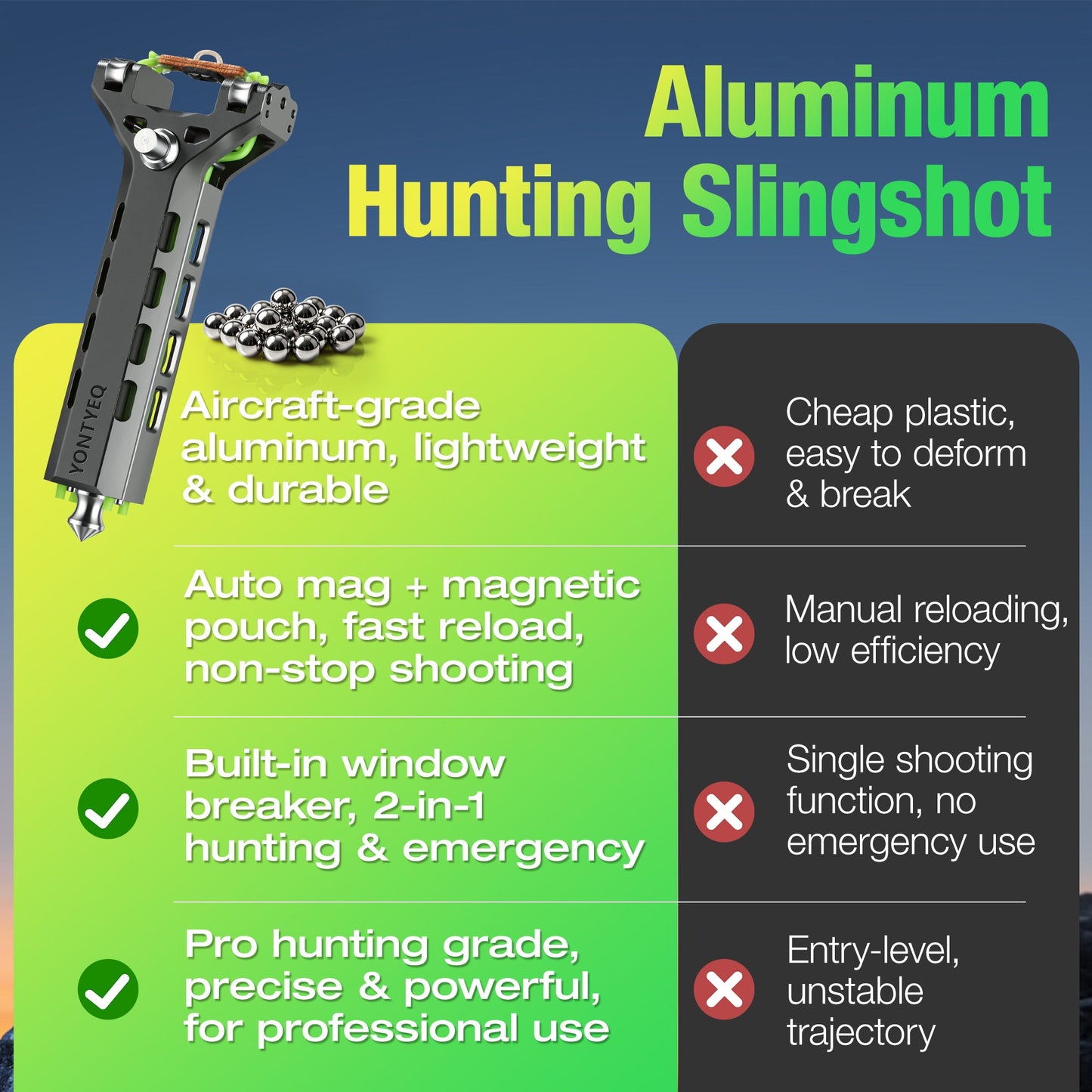 YONTYEQ Aluminum Slingshot Kit with Ammo Tube