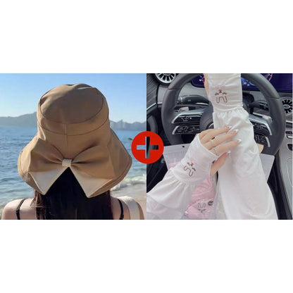 👒 Summer Hot Sale 50% OFF ! 💐 Women's Bowknot Wide Brim Sun Protective Hat – Oversized wide brim blocks UV rays, delicate bow decor, lightweight breathable fabric, ideal for beach, travel & outdoor walking✨