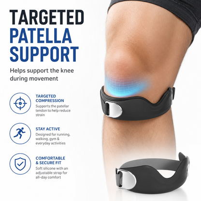 ⏳Time-Limited Special Silicone ⏰Patella Knee Strap for Pain Relief – Shock Absorption & Ergonomic – Adjustable & Anti-Slip 🏃‍♂️