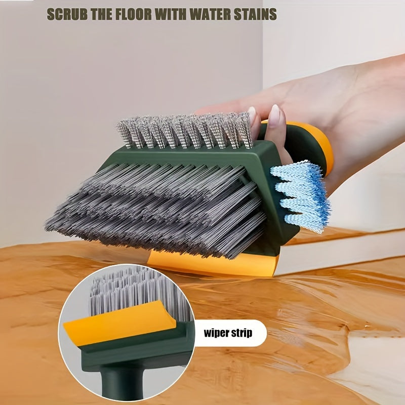 2-in-1 cleaning brush, multifunctional crevice brush, floor brush, floor brush, bathroom corner crevice, toilet cleaning brush, green/white, 1pc, with scraping strip, durable material, for household crevice cleaning