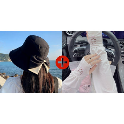👒 Summer Hot Sale 50% OFF ! 💐 Women's Bowknot Wide Brim Sun Protective Hat – Oversized wide brim blocks UV rays, delicate bow decor, lightweight breathable fabric, ideal for beach, travel & outdoor walking✨