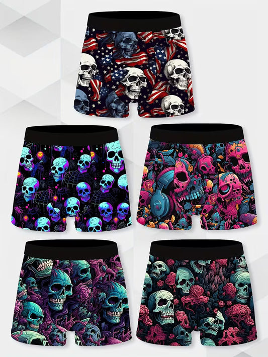 5-Pack Men's Novelty Boxer Briefs - Skull & Print