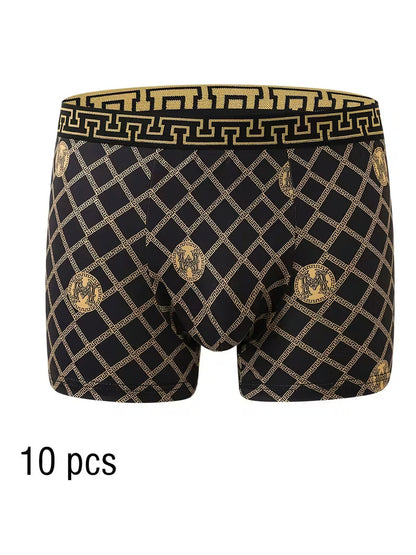 10pcs of Men's Boxer Underwear, Breathable and Soft, High-end Black Golden