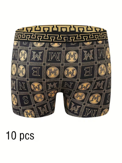 10pcs of Men's Boxer Underwear, Breathable and Soft, High-end Black Golden