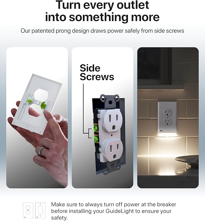 Outlet Wall Plate With Night Lights-No Batteries or Wires