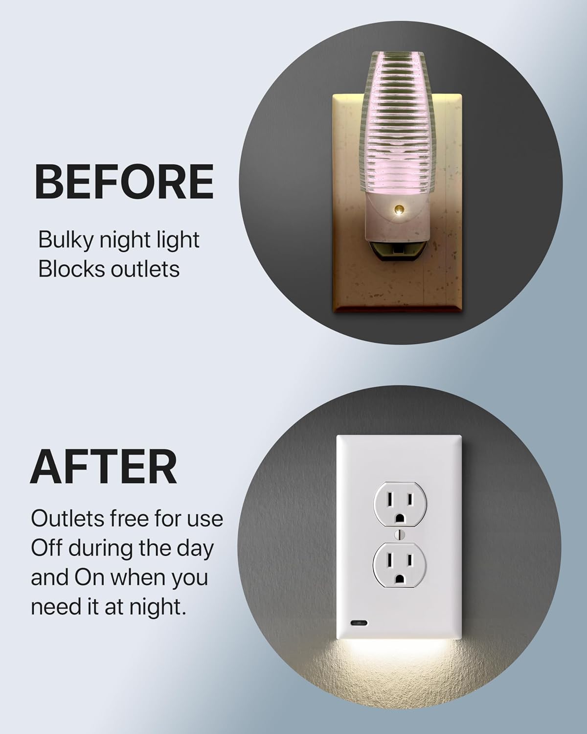 Outlet Wall Plate With Night Lights-No Batteries or Wires