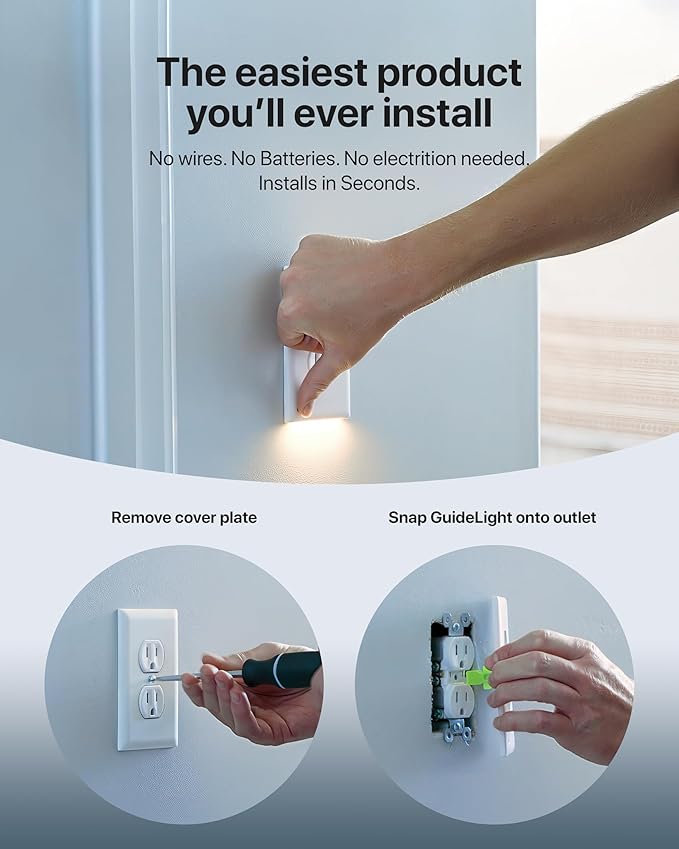 Outlet Wall Plate With Night Lights-No Batteries or Wires