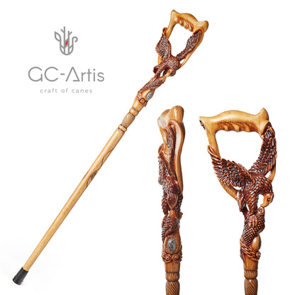 Hunting Eagle Light Wood – Hand-Carved Wooden Walking Cane