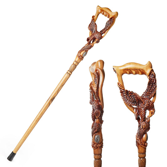 Hunting Eagle Light Wood – Hand-Carved Wooden Walking Cane