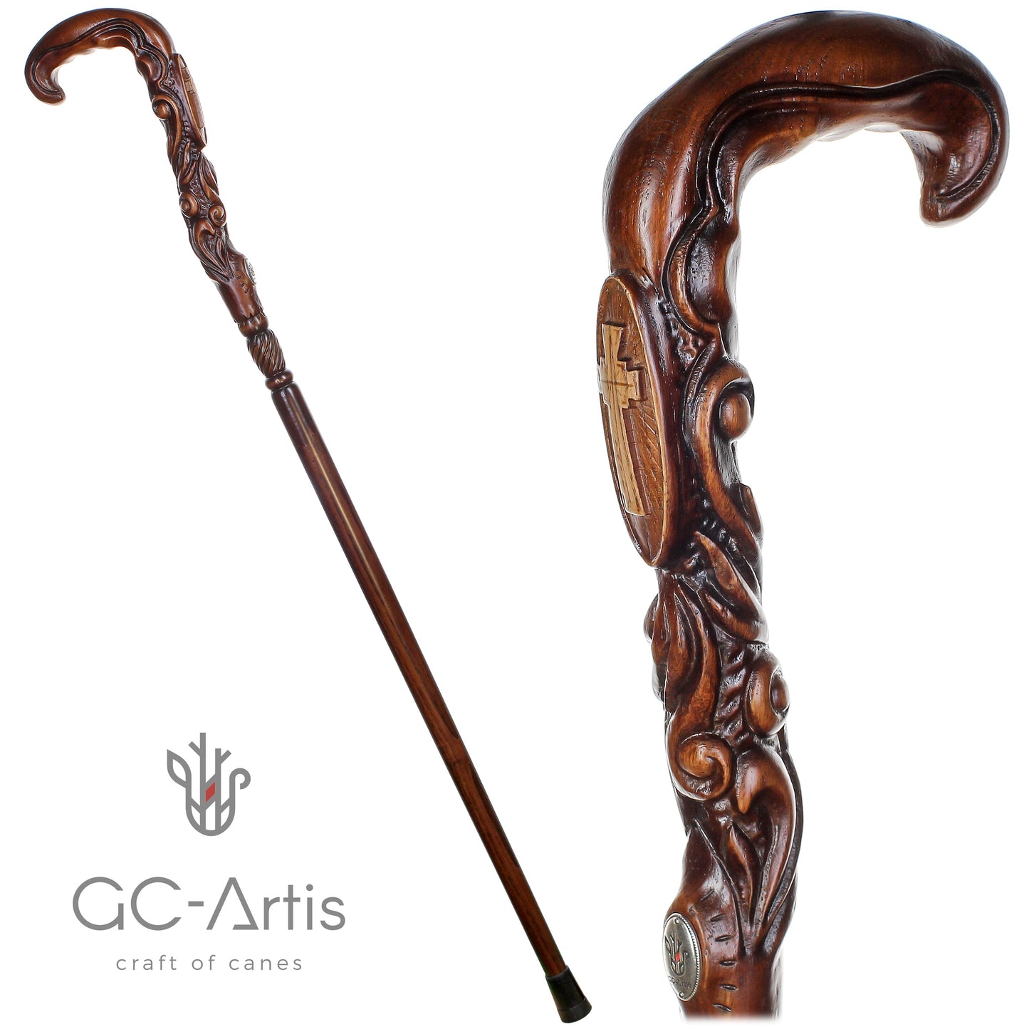 Pilgrims Cane - Christian Cross – Hand-Carved Wooden Walking Cane