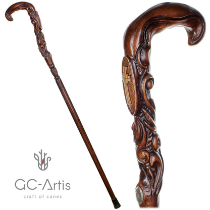 Pilgrims Cane - Christian Cross – Hand-Carved Wooden Walking Cane