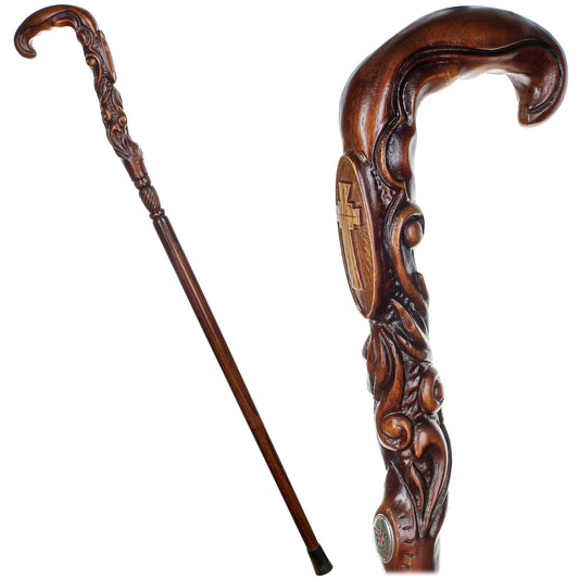 Pilgrims Cane - Christian Cross – Hand-Carved Wooden Walking Cane