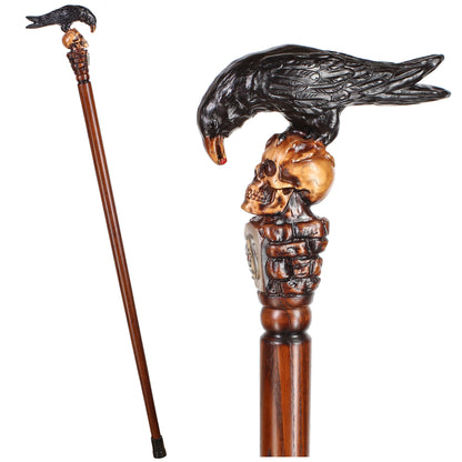 Crow & Skull – Designer Wooden Walking Cane