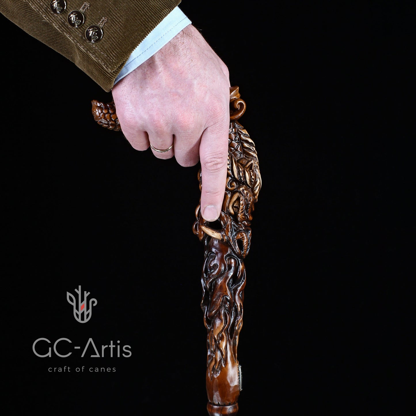 Fiery Dragon Dark Wood – Hand-Carved Wooden Walking Cane
