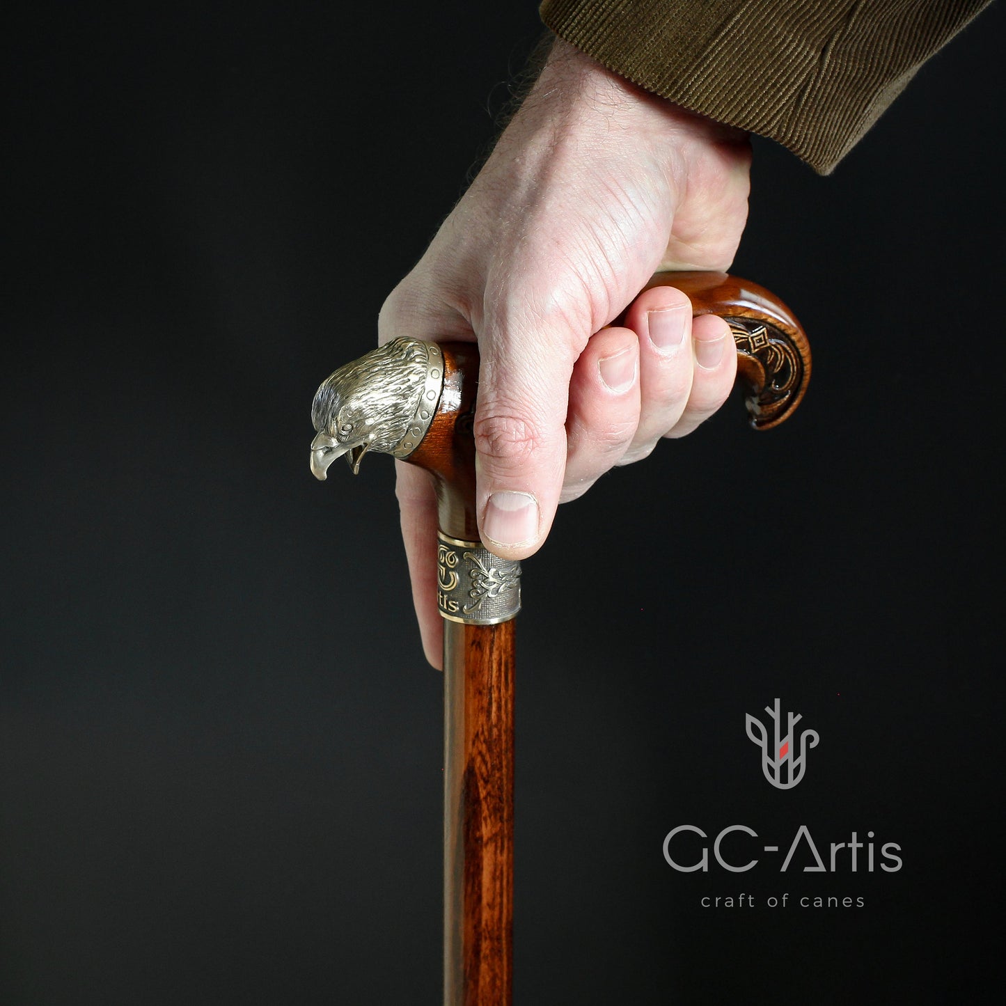 Eagle Head – Bronze & Wood Walking Cane