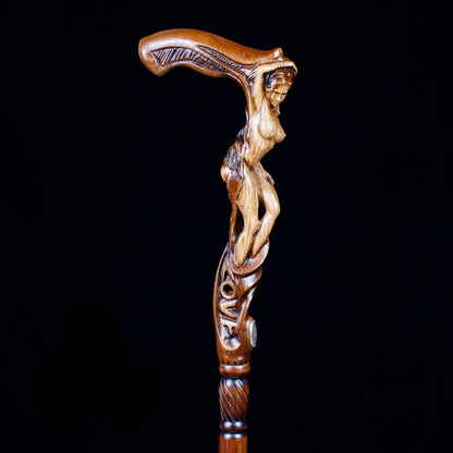 "LOVE" Girl Dark Wood – Hand-Carved Wooden Walking Cane