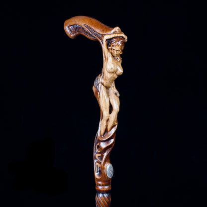 "LOVE" Girl Dark Wood – Hand-Carved Wooden Walking Cane