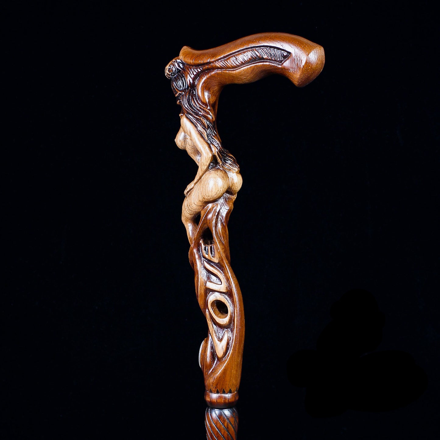 "LOVE" Girl Dark Wood – Hand-Carved Wooden Walking Cane