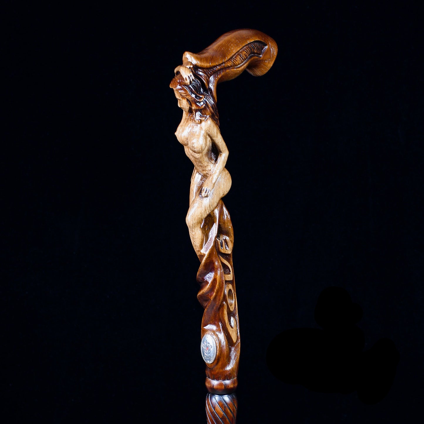 "LOVE" Girl Dark Wood – Hand-Carved Wooden Walking Cane