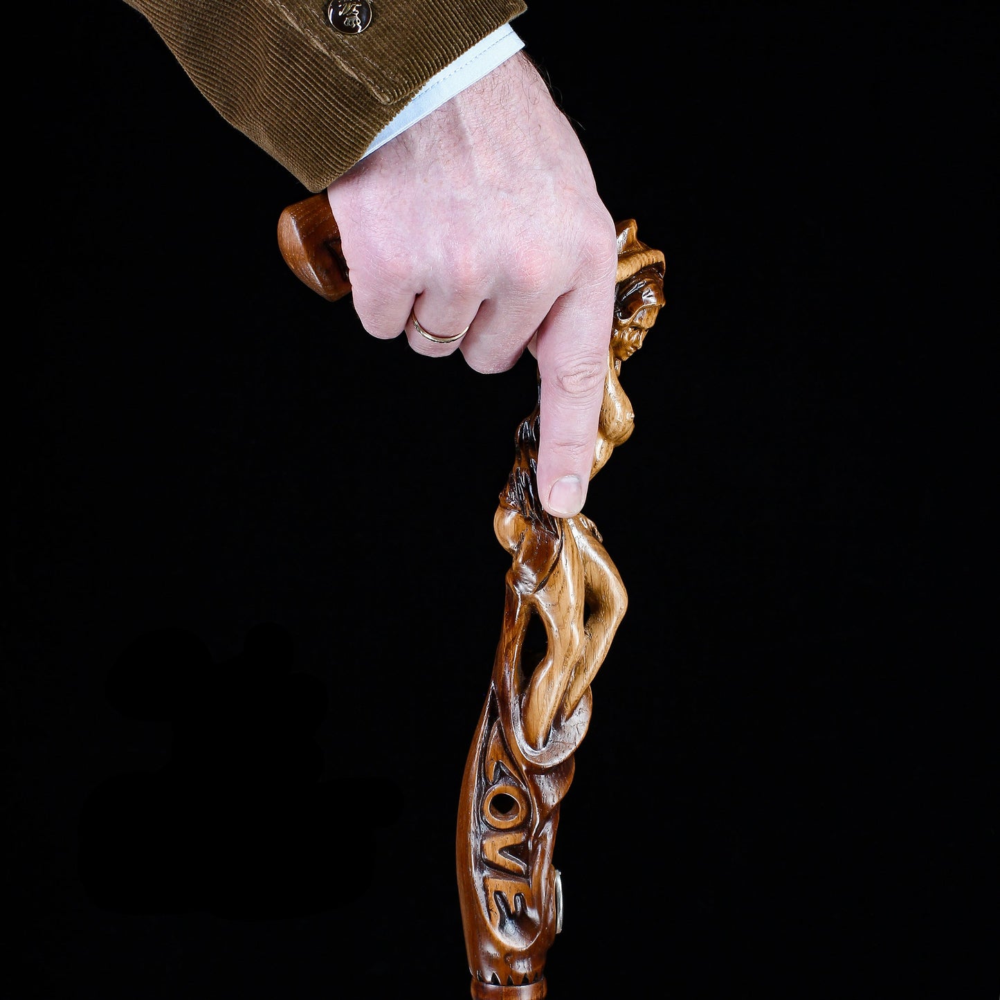 "LOVE" Girl Dark Wood – Hand-Carved Wooden Walking Cane