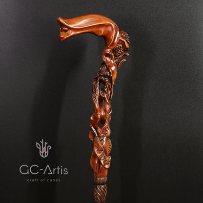 Rose Dark Wood – Hand-Carved Wooden Walking Cane