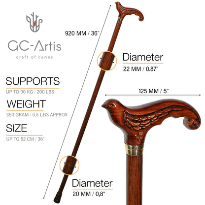 Swallow Dark Brown – Classic Wooden Walking Cane
