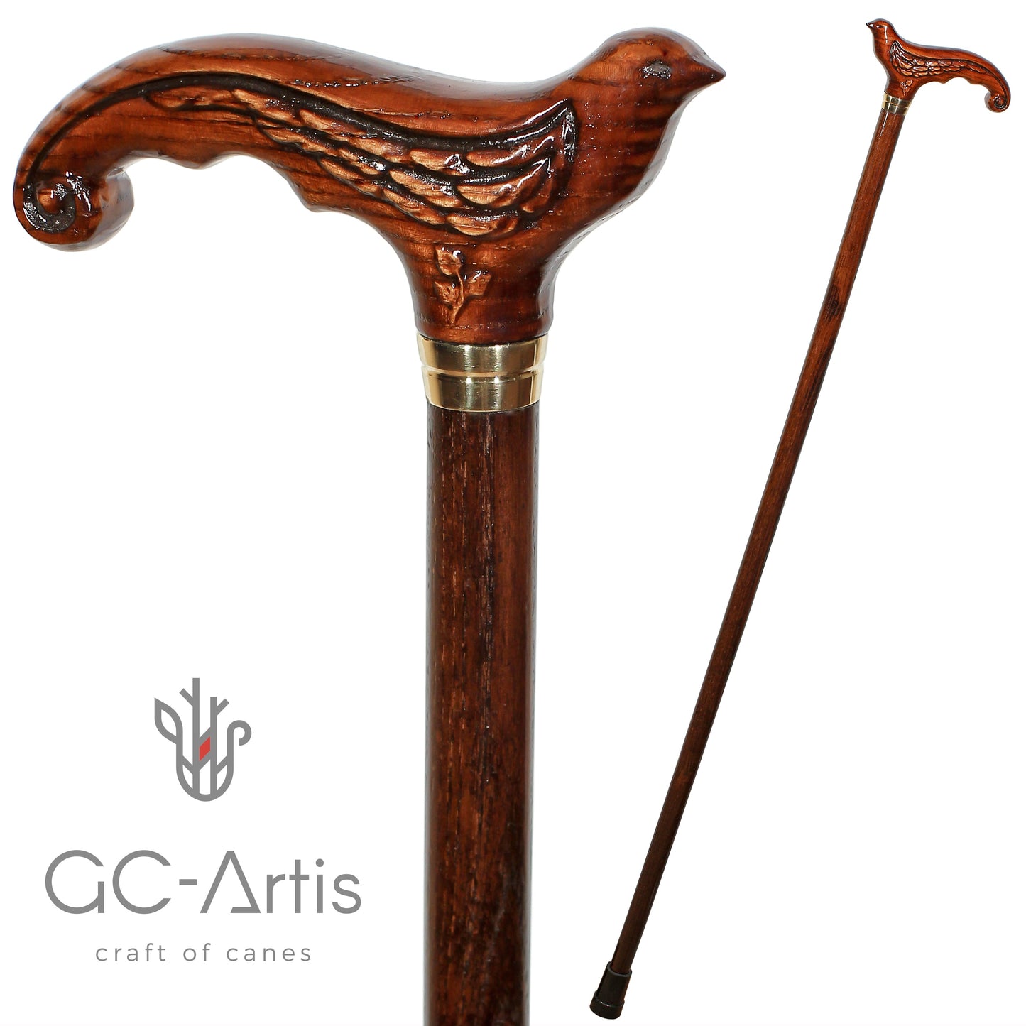 Swallow Dark Brown – Classic Wooden Walking Cane