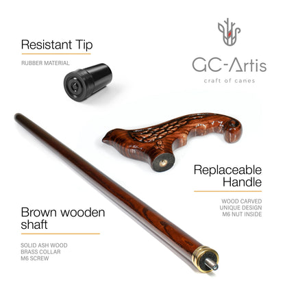 Swallow Dark Brown – Classic Wooden Walking Cane