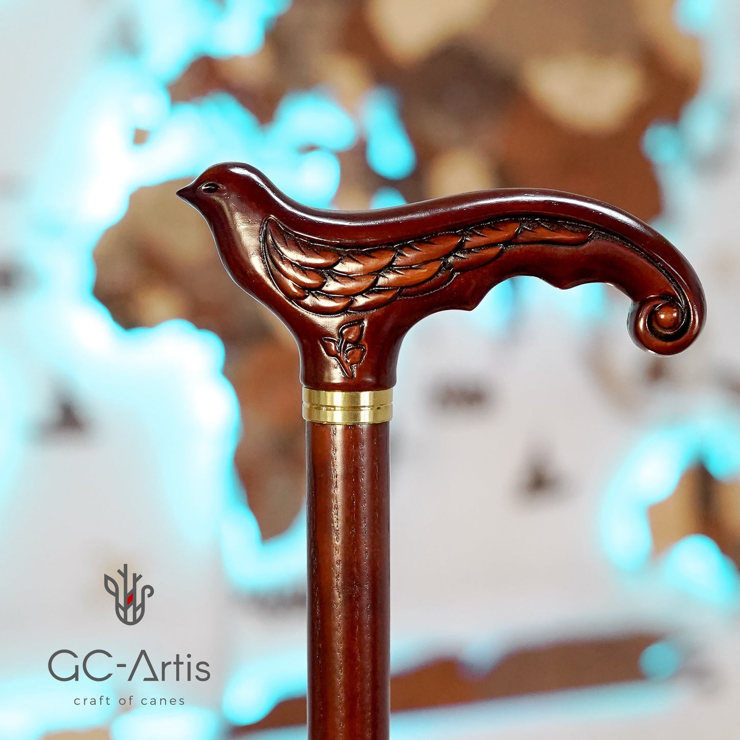 Swallow Dark Brown – Classic Wooden Walking Cane