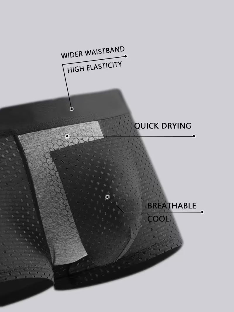 10pcs Men's Ice Silky Fiber Fabric Mesh Breathable Comfortable Stretchy Boxing Briefs