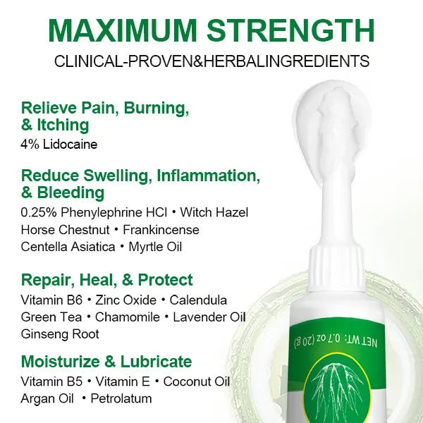 Organic Hemorrhoid Treatment Cream-Gel, Healing & Soothing Relief with Aloe Vera, Relieves Itching, Pain & Swelling