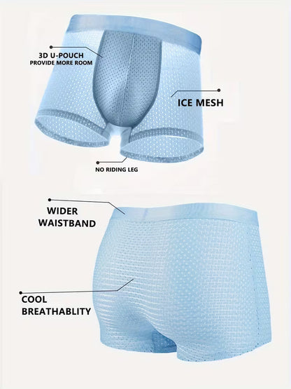 10pcs Men's Ice Silky Fiber Fabric Mesh Breathable Comfortable Stretchy Boxing Briefs