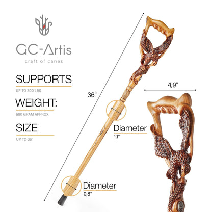 Hunting Eagle Light Wood – Hand-Carved Wooden Walking Cane