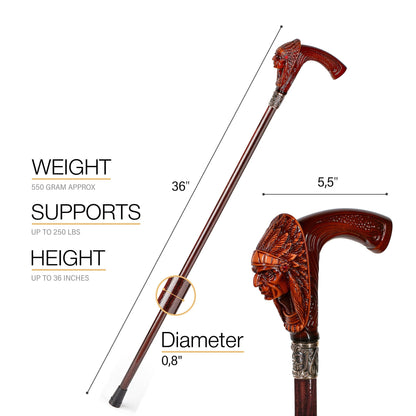 Indian Chief Wooden – Designer Wooden Walking Cane