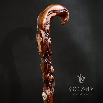 Pilgrims Cane - Christian Cross – Hand-Carved Wooden Walking Cane