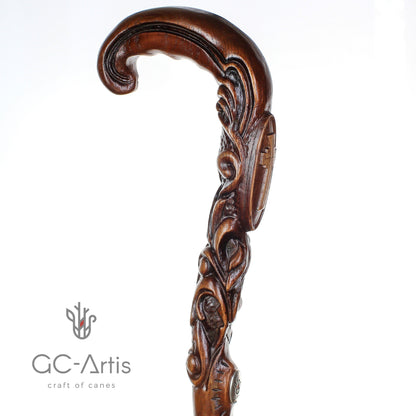 Pilgrims Cane - Christian Cross – Hand-Carved Wooden Walking Cane