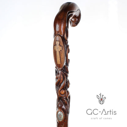 Pilgrims Cane - Christian Cross – Hand-Carved Wooden Walking Cane