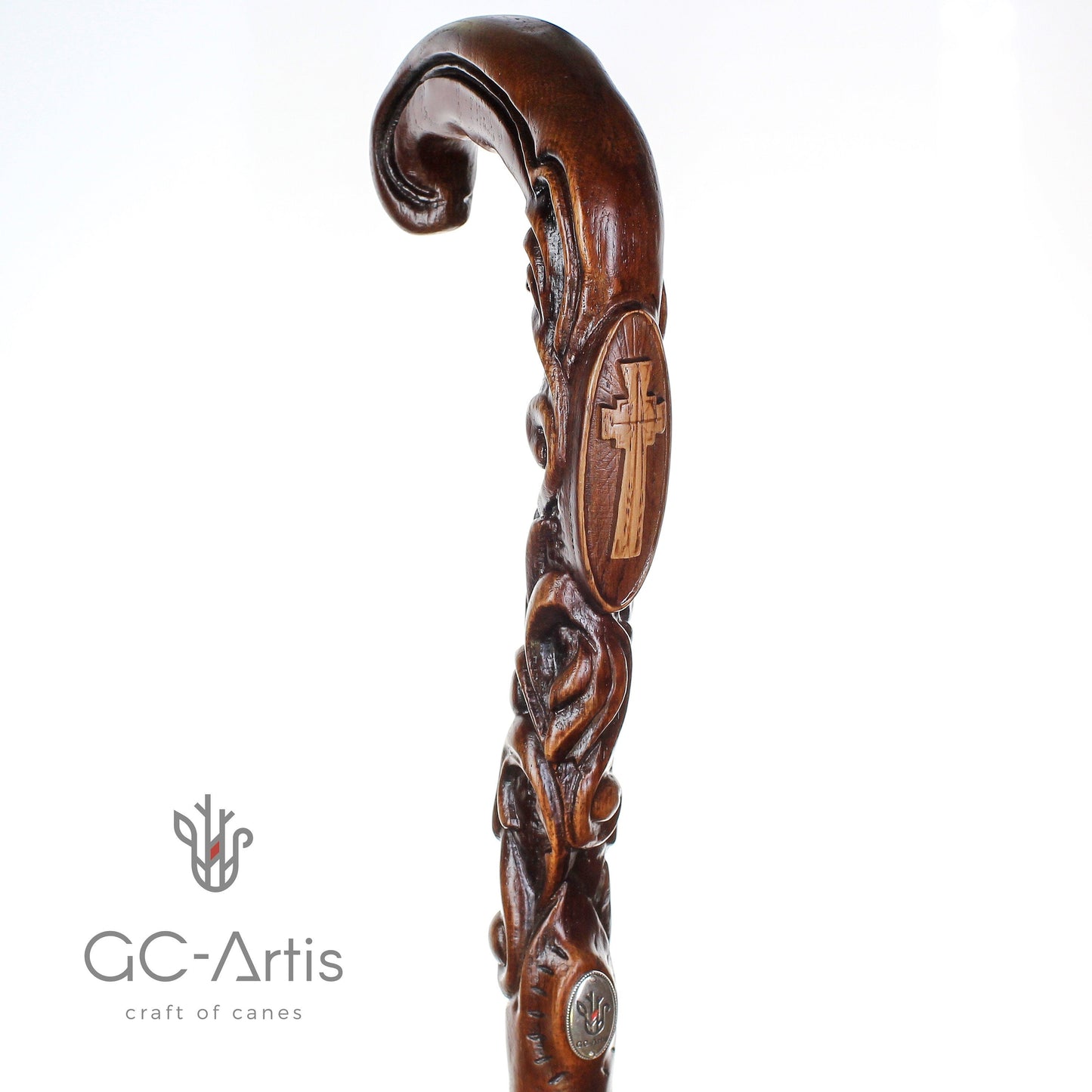 Pilgrims Cane - Christian Cross – Hand-Carved Wooden Walking Cane