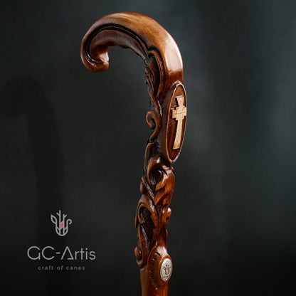 Pilgrims Cane - Christian Cross – Hand-Carved Wooden Walking Cane