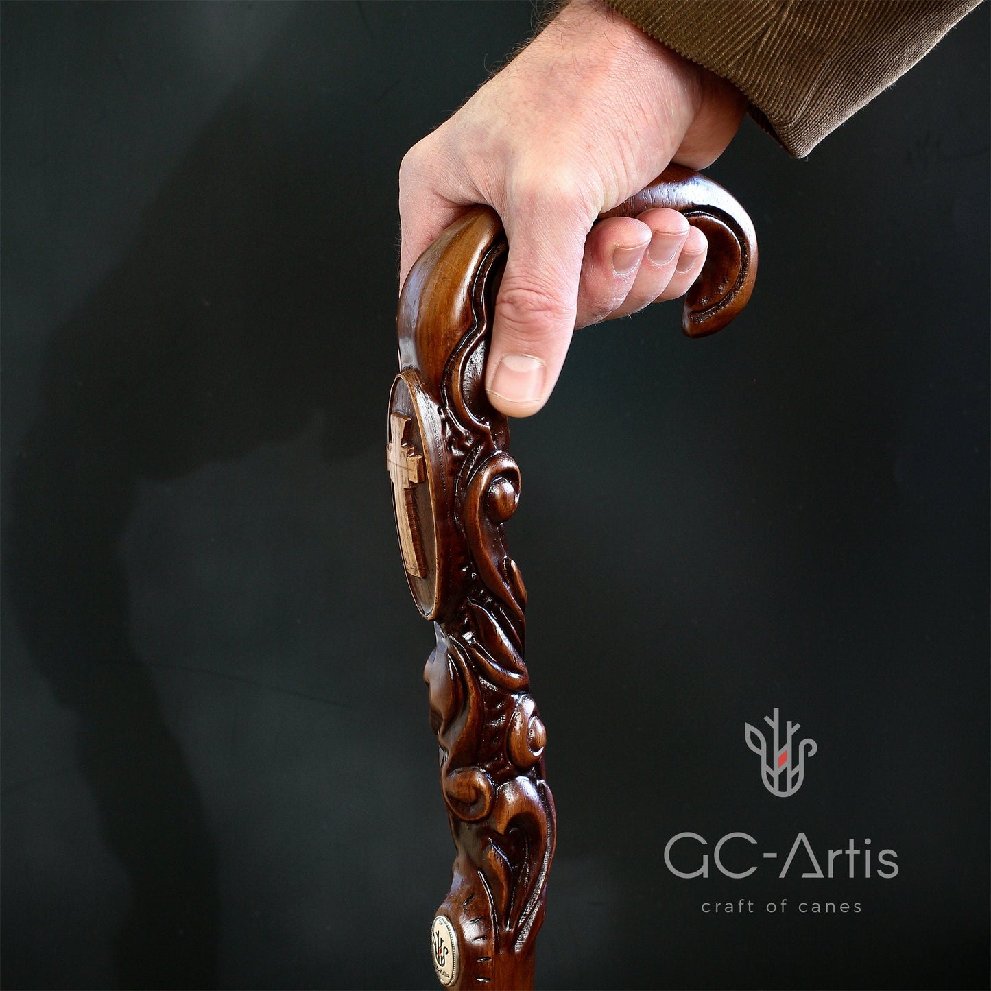 Pilgrims Cane - Christian Cross – Hand-Carved Wooden Walking Cane