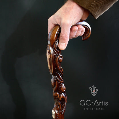 Pilgrims Cane - Christian Cross – Hand-Carved Wooden Walking Cane