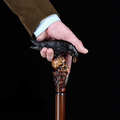 Crow & Skull – Designer Wooden Walking Cane