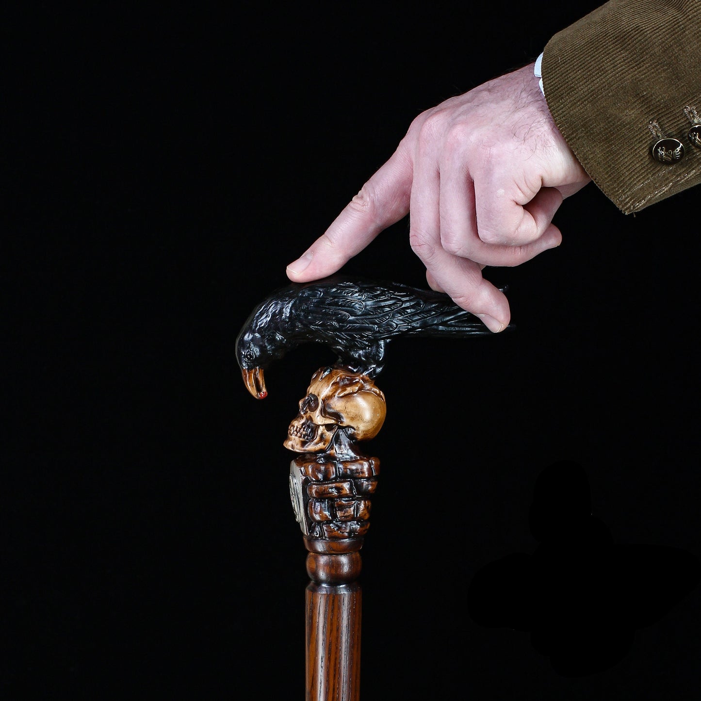 Crow & Skull – Designer Wooden Walking Cane