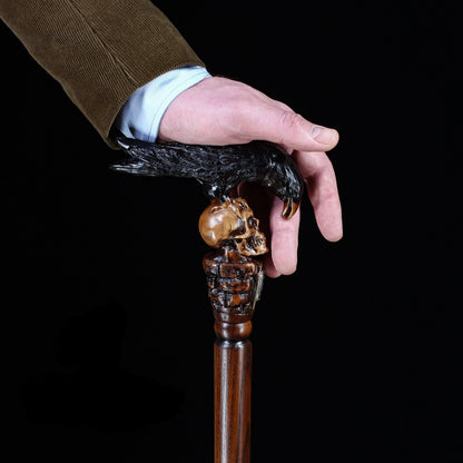 Crow & Skull – Designer Wooden Walking Cane