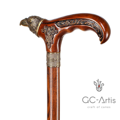 Raven Head – Bronze & Wood Walking Cane