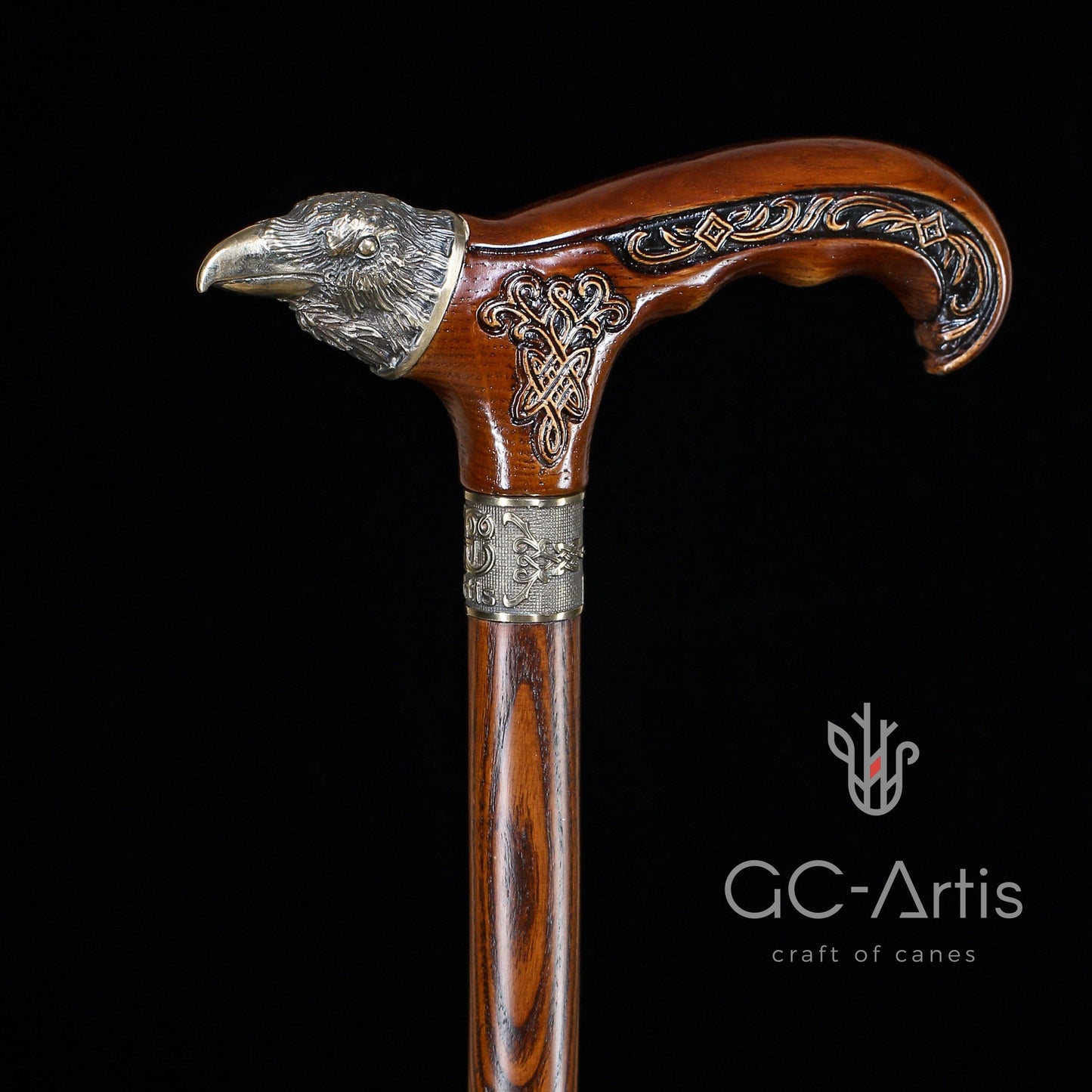 Raven Head – Bronze & Wood Walking Cane