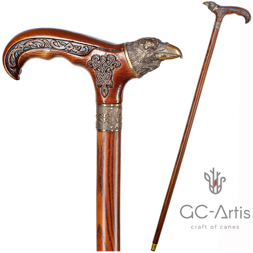 Raven Head – Bronze & Wood Walking Cane